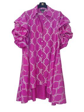 Step In Style Women's Size 1X Drama Sleeve Shirtdress Swing Hi Lo Button Down